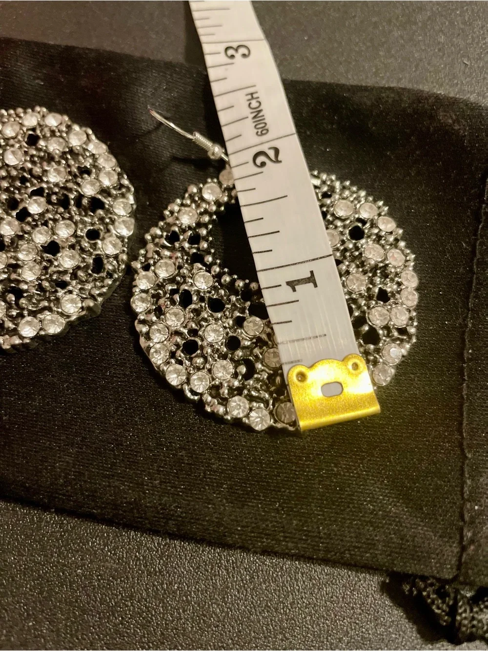 Rhinestone METAL Hoop Statement Earrings - Silver Tone